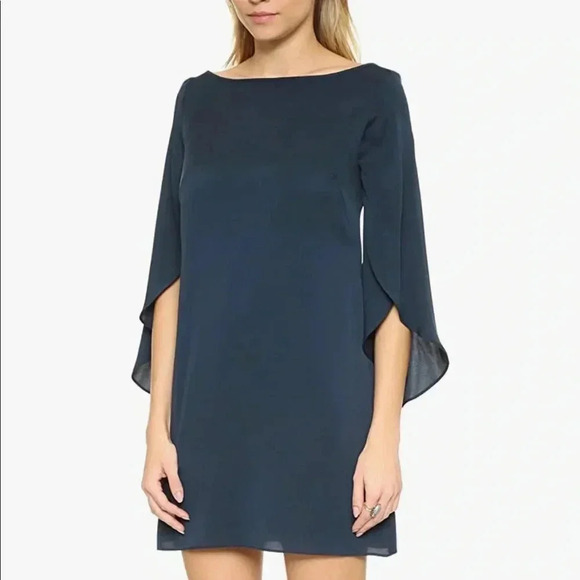 MILLY NEW YORK NWT Navy Blue Butterfly Sleeve Silk Mini Dress 8 - Picture 3 of 11